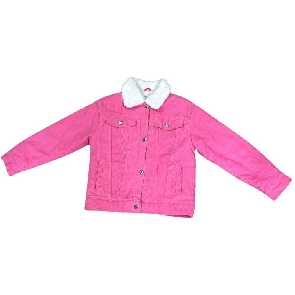 Primark Girls Corduroy Jacket Pink 7-8 Yr 128 CM Faux Fur Lined Buttons Pockets